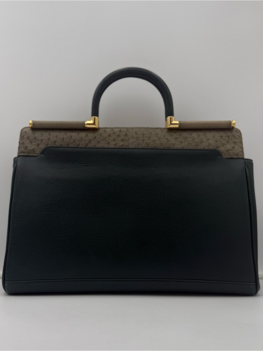 🗼CÉLENCEE GINZA Blue Green / Grey Touch Exotic OSTRICH Loom Bag • Made in JAPAN - Picture 5 of 16